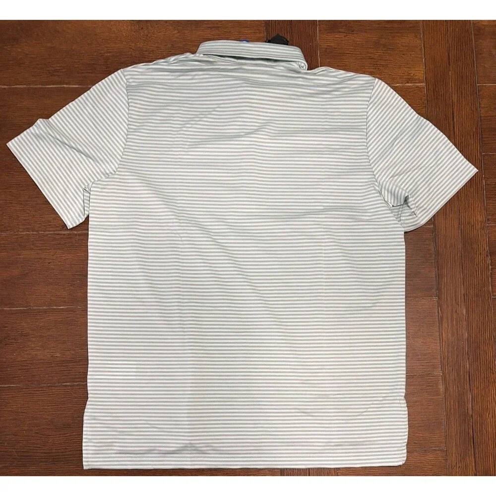 Men’s Size L Ralph Lauren RLX Green And Grey Striped Golf Polo NWT $95